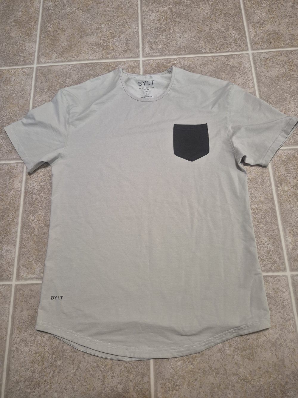 BYLT Basics Light Olive Green Short Sleeve Crew with Black Chest Pocket